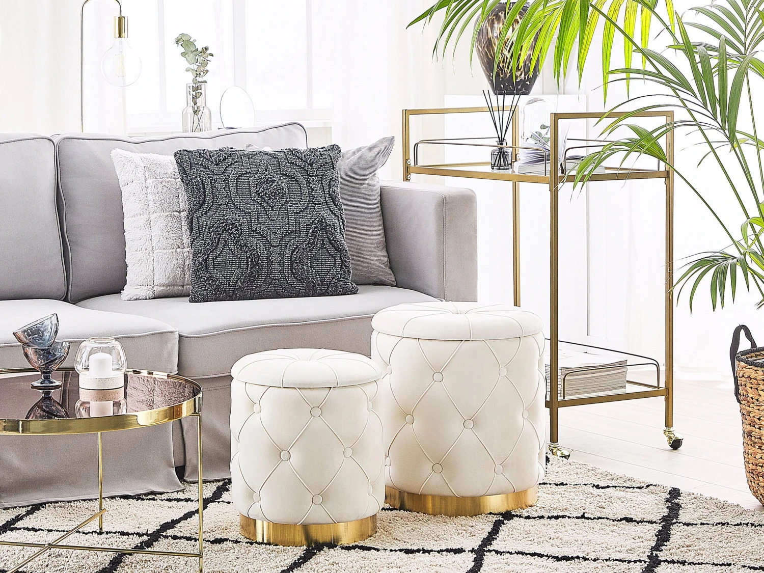 Poef Set Van 2 Fluweel Wit PUEBLO - Image 8