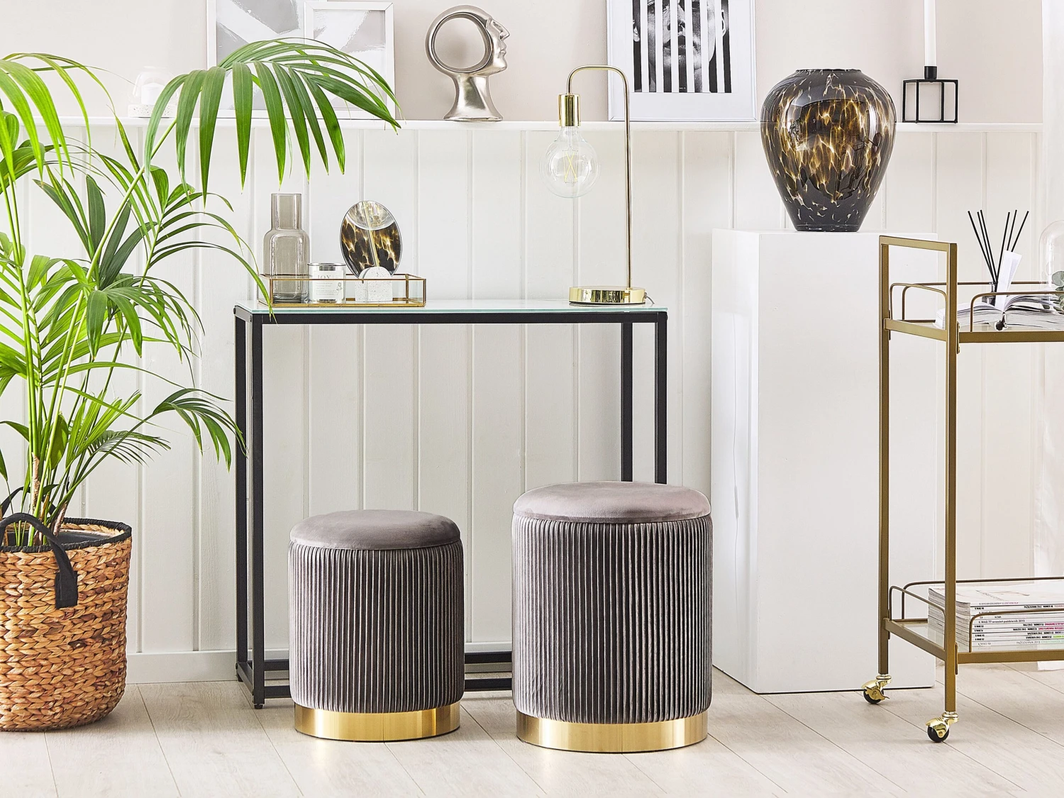 Poef Set Van 2 Fluweel Grijs MIRAMAR - Image 2