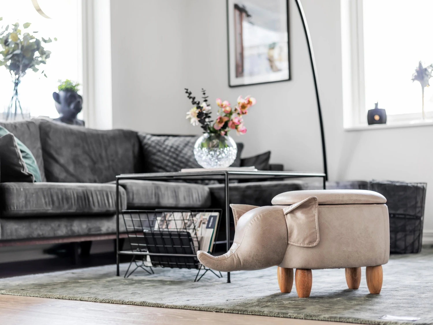 Hocker Kunstleer Lichtgrijs ELEPHANT - Image 3