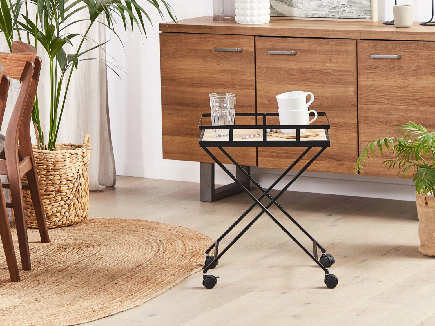 Metalen Keuken Trolley Lichthout Met Zwart LEOTI - Image 2