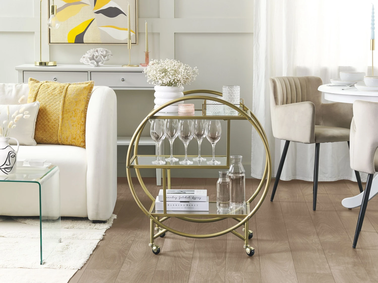 Metalen Drankentrolley Goud Met Glazen Blad COLTON - Image 2