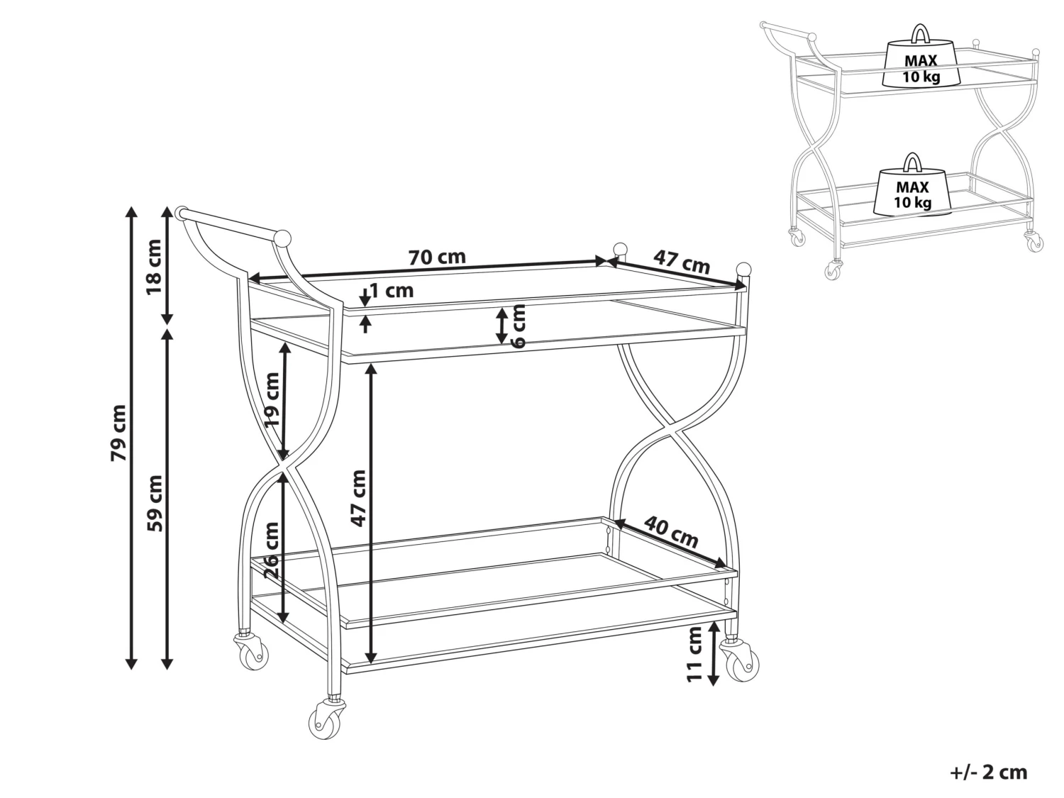 Metalen Trolley Voor Drankjes Met Spiegelend Blad Goud LARINO - Image 6