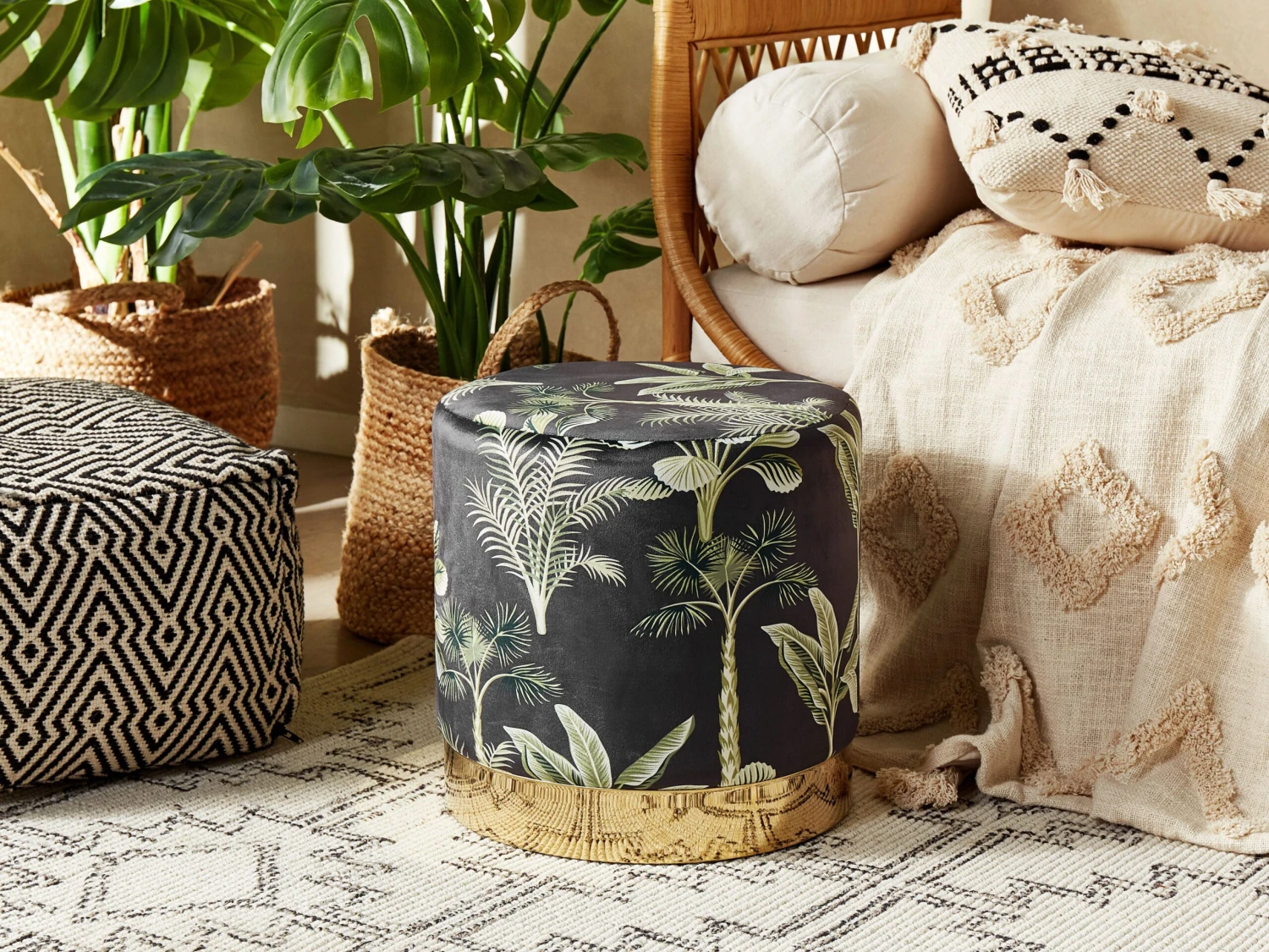 Poef Fluweel Zwart/groen ø 38 Cm WRILEY - Image 2