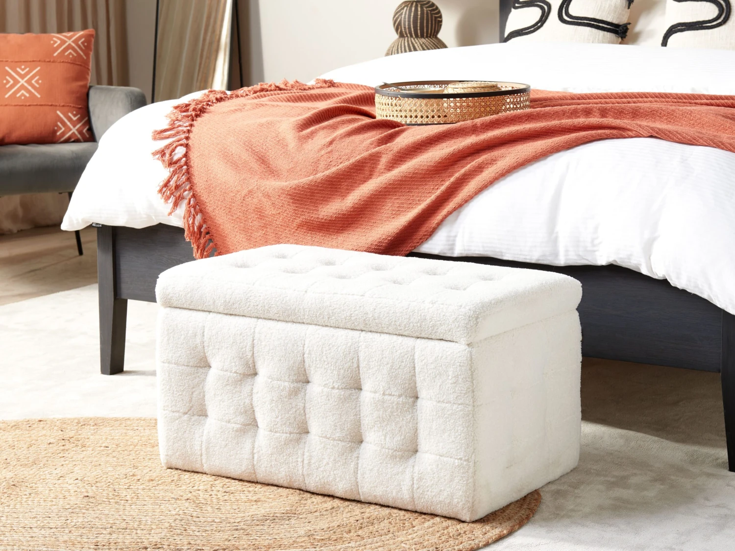 Ottomaan Met Opbergruimte Bouclé Wit MICHIGAN - Image 2